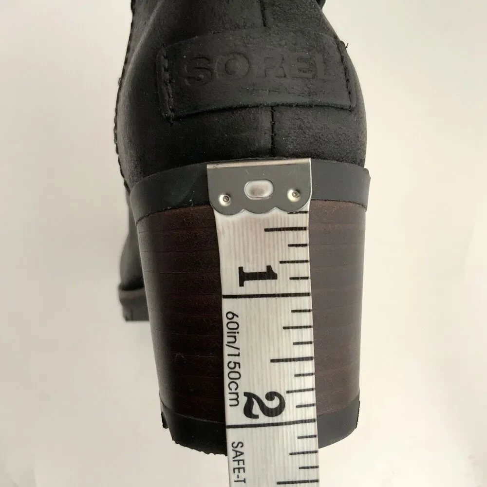New Sorel Cate Waterproof Leather Boots Harness Buckle Zip Black 7.5
